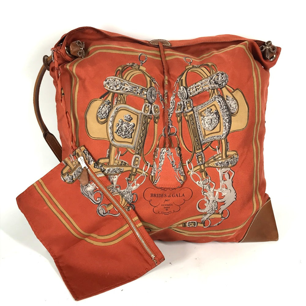 HERMES シルキーシティPM カバン ポーチ付き 斜め掛け 肩掛け ショルダーバッグ シルク レディース オレンジ