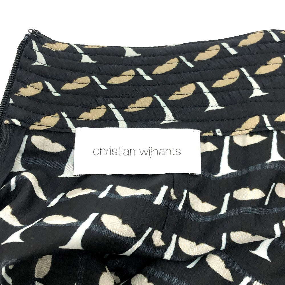 christian wijnants 総柄 プリント アパレル ワイド フレアパンツ ボトムス バギーパンツ パンツ シルク レディース ブラック
