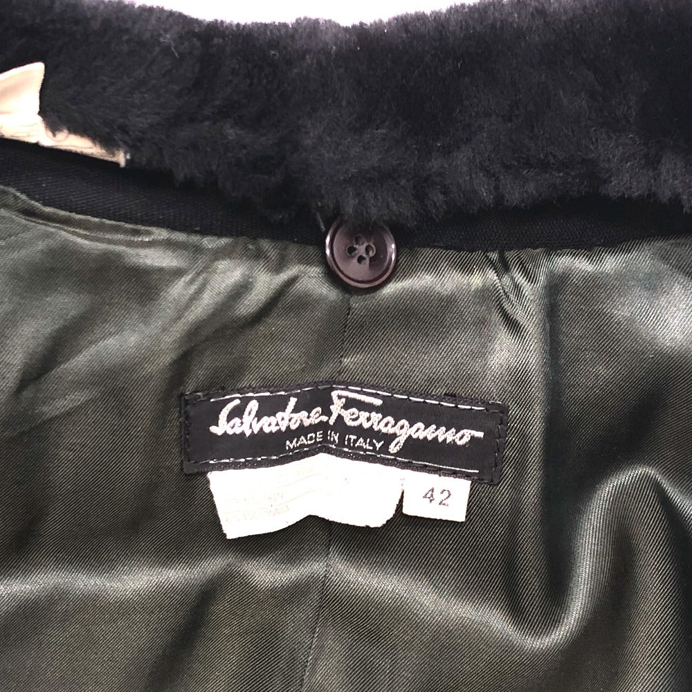 Salvatore Ferragamo 襟りファー アパレル ステンカラーコート アウター ロングコート ウール レディース ブラック