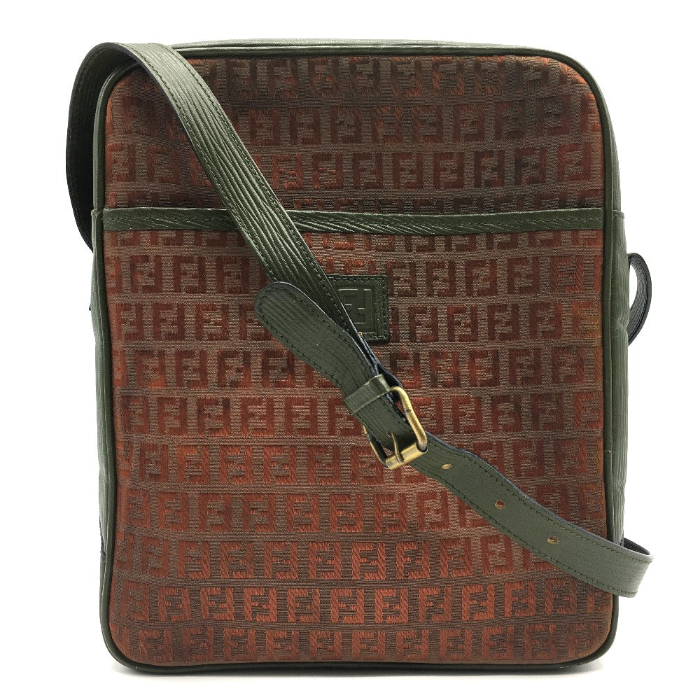 FENDI ズッキーノ ズッカ柄 ロゴ柄 ポシェット ヴィンテージ オールド カバン 調節可能 肩掛け ショルダーバッグ PVC/レザー レディース ブラウン カーキ×ブラウン系