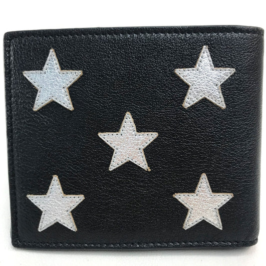 SAINT LAURENT PARIS 361320 กระเป๋าสตางค์หนังลายปะรูปดาว สีดำดำ×เงิน สำหรับผู้ชาย