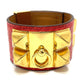 HERMES Collier de Chien Bangle Bracelet, Leather, Women's, Bougainvillea, Red with Gold Hardware