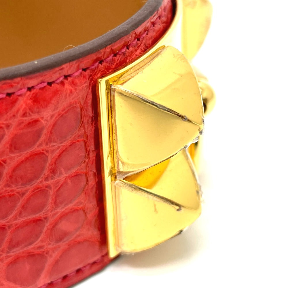 HERMES Collier de Chien Bangle Bracelet, Leather, Women's, Bougainvillea, Red with Gold Hardware