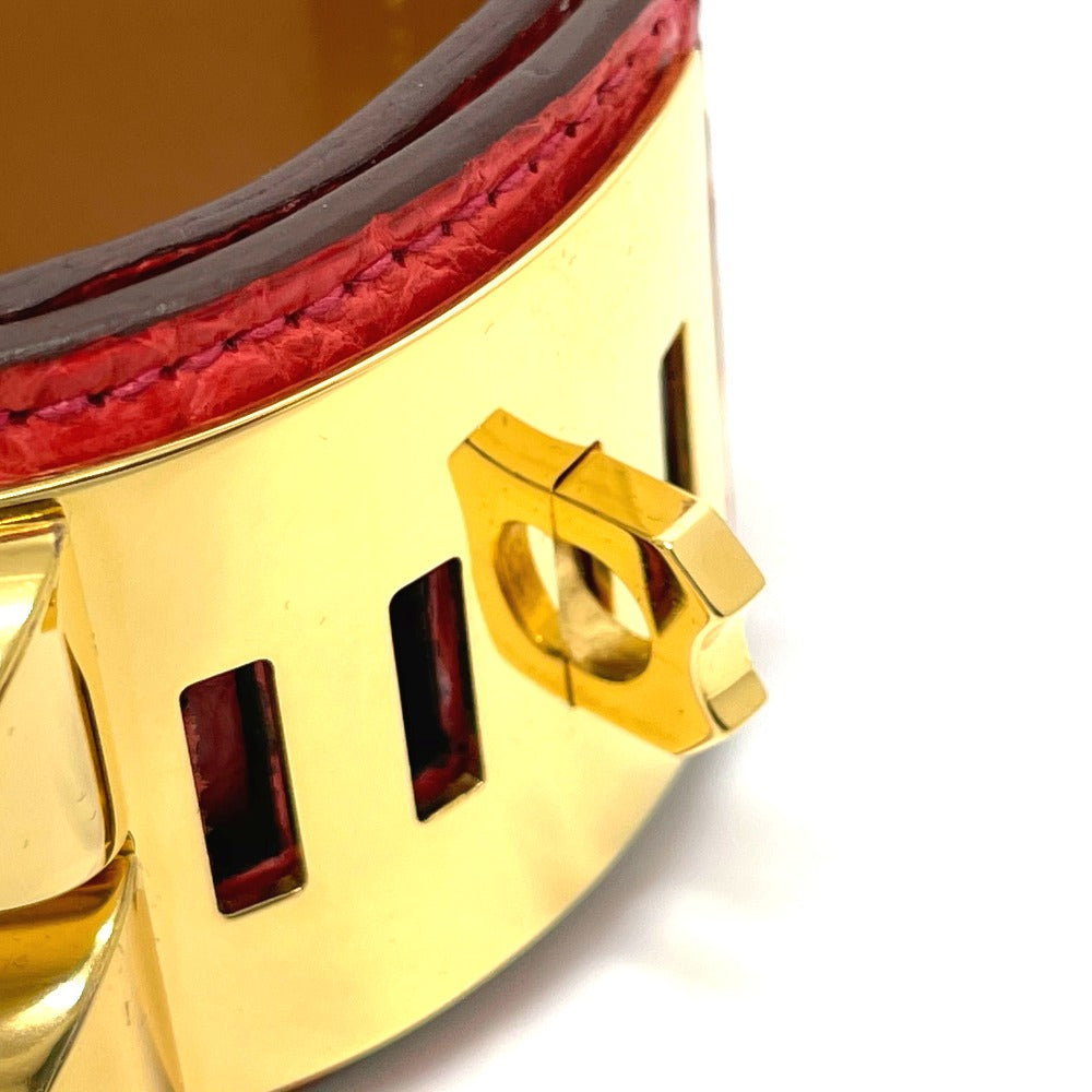 HERMES Collier de Chien Bangle Bracelet, Leather, Women's, Bougainvillea, Red with Gold Hardware