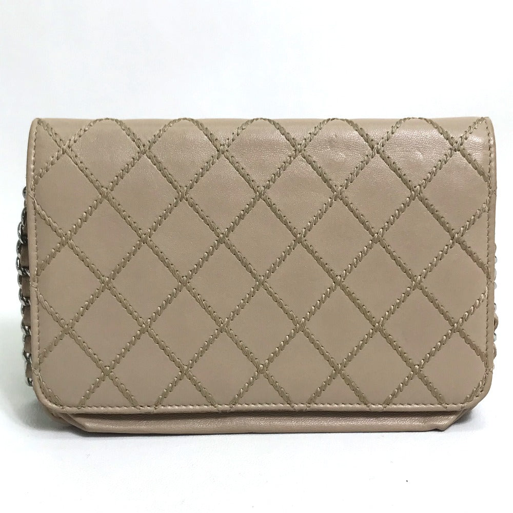 CHANEL CC Coco Mark Matelasse Design Chain Wallet Shoulder Bag Long Wallet Women's Beige Lambskin