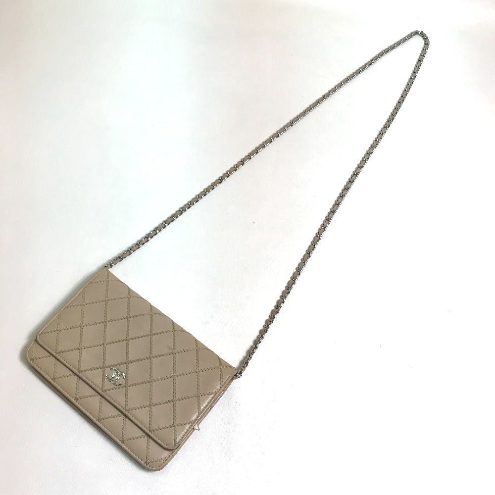 CHANEL CC Coco Mark Matelasse Design Chain Wallet Shoulder Bag Long Wallet Women's Beige Lambskin