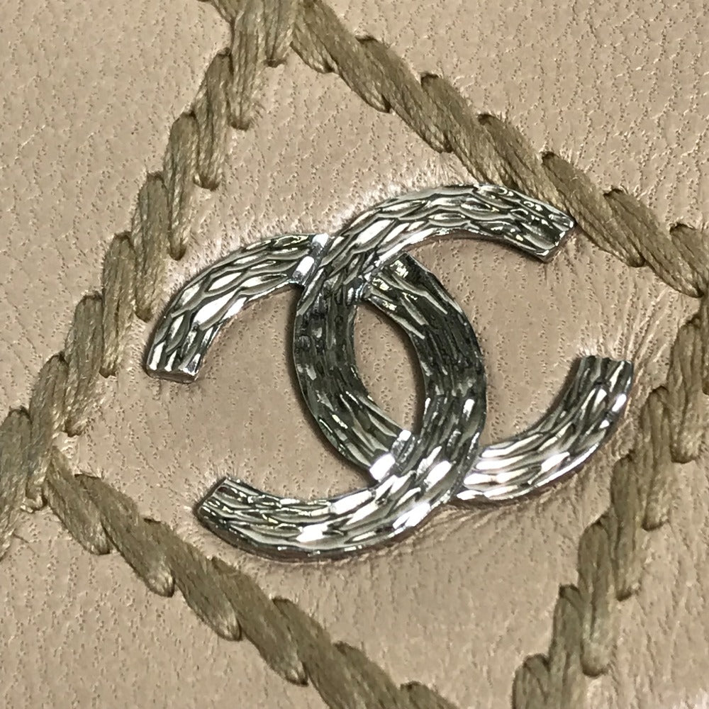 CHANEL CC Coco Mark Matelasse Design Chain Wallet Shoulder Bag Long Wallet Women's Beige Lambskin