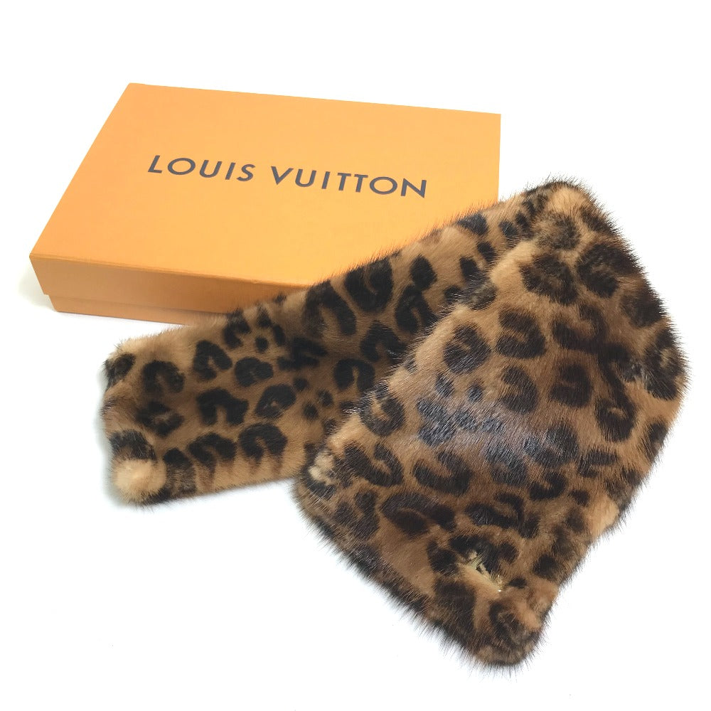 LOUIS VUITTON M72245 レオパード 豹柄 ヒョウ エシャルプ ヴィゾン ファーティペット マフラー ファー レディース ブラウン×ピンク