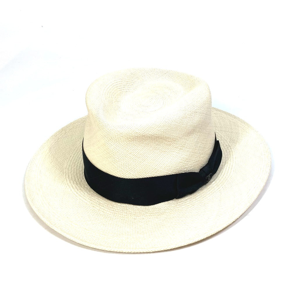 CHANEL CC Coco Mark Grosgrain Ribbon 19V Straw Hat, Women's, Beige