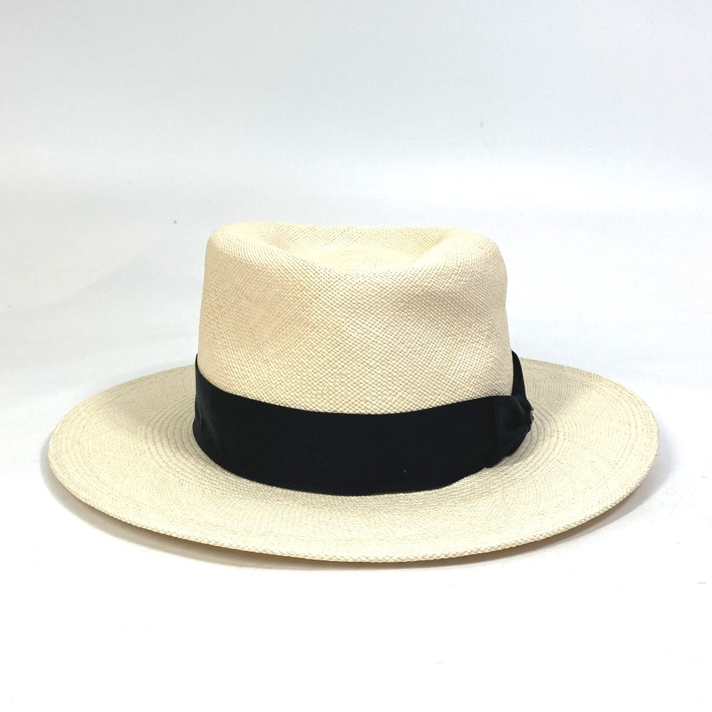 CHANEL CC Coco Mark Grosgrain Ribbon 19V Straw Hat, Women's, Beige