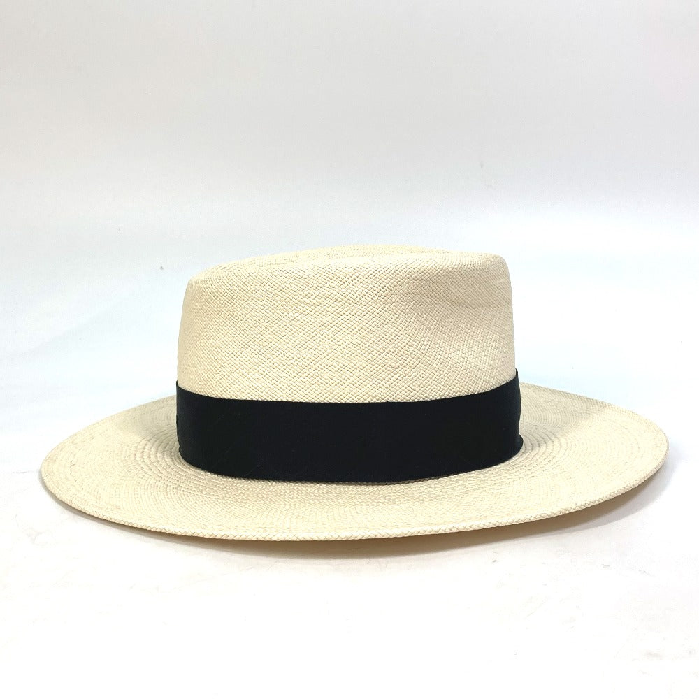 CHANEL CC Coco Mark Grosgrain Ribbon 19V Straw Hat, Women's, Beige