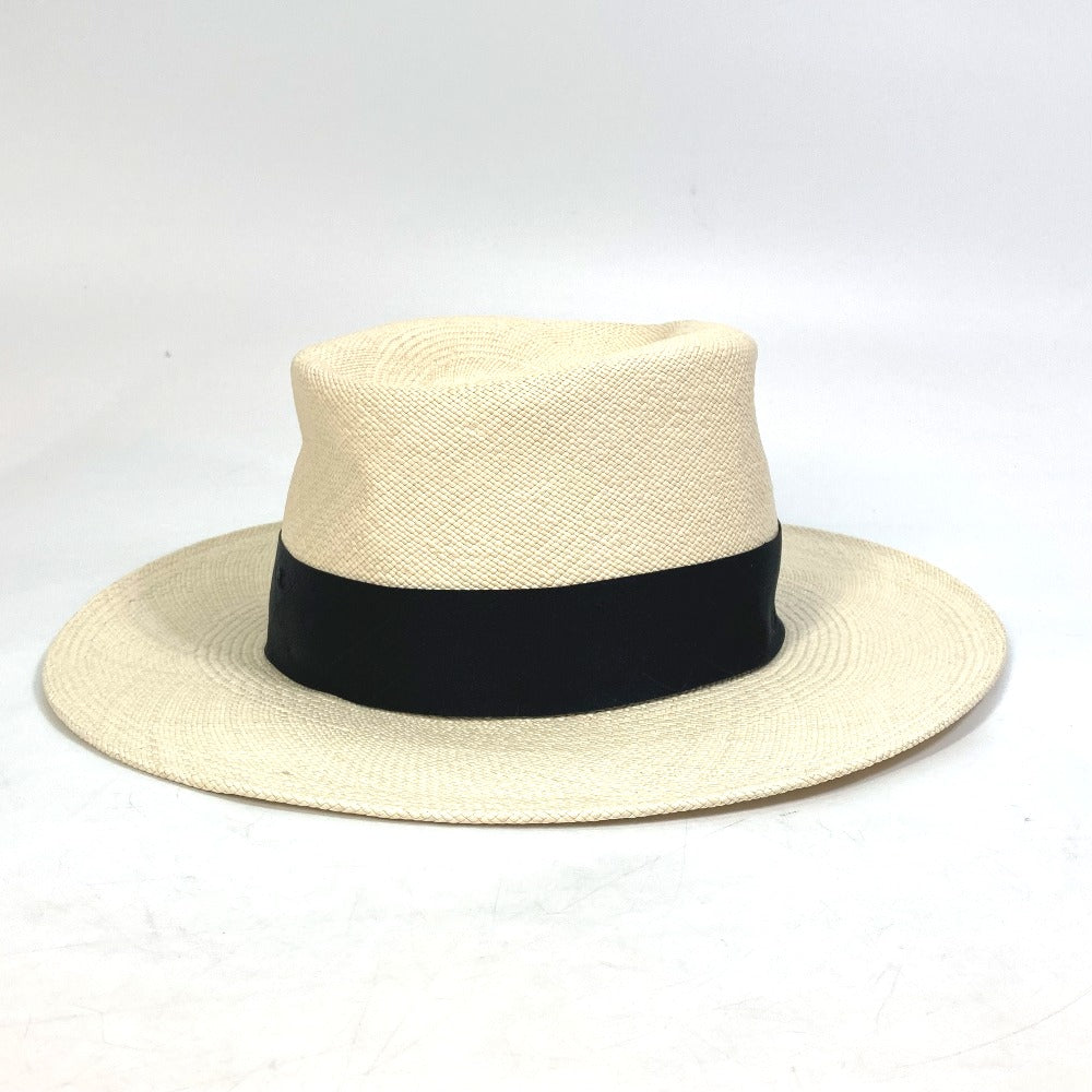 CHANEL CC Coco Mark Grosgrain Ribbon 19V Straw Hat, Women's, Beige