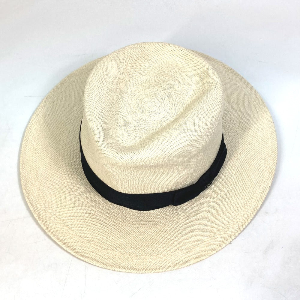 CHANEL CC Coco Mark Grosgrain Ribbon 19V Straw Hat, Women's, Beige