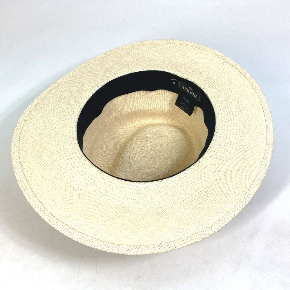 CHANEL CC Coco Mark Grosgrain Ribbon 19V Straw Hat, Women's, Beige