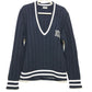 Dior 033M630AT171 Logo Shawn Stüssy Long Sleeve Knit Sweater, Men's, Navy and White