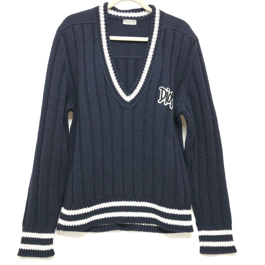 Dior 033M630AT171 ロゴ ショーンステューシー 長袖 ニット セーター ウール メンズ ネイビー×ホワイト