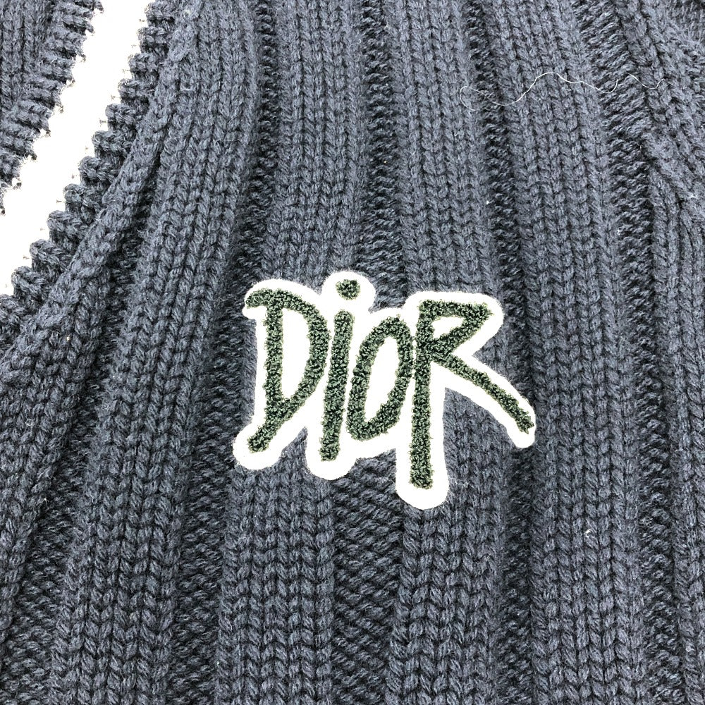 Dior 033M630AT171 Logo Shawn Stüssy Long Sleeve Knit Sweater, Men's, Navy and White