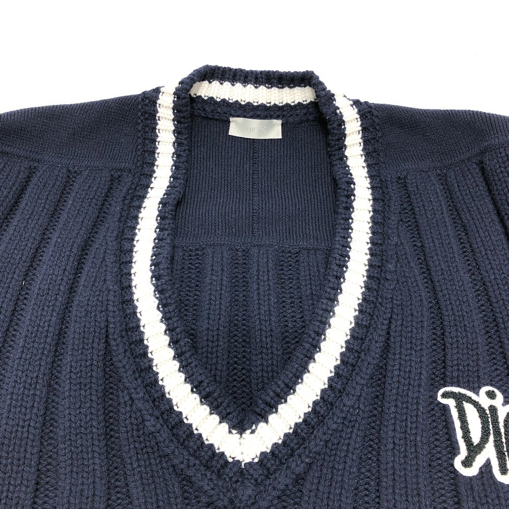 Dior 033M630AT171 Logo Shawn Stüssy Long Sleeve Knit Sweater, Men's, Navy and White