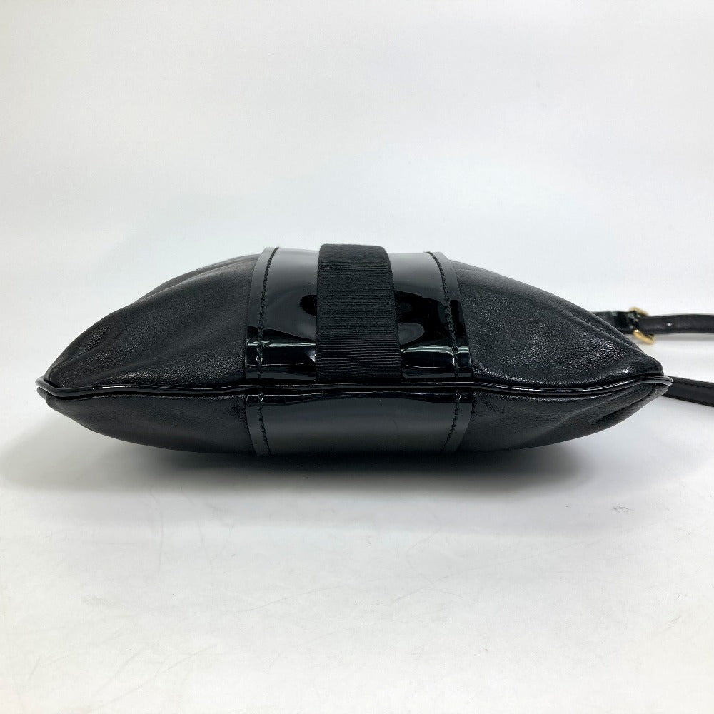 Salvatore Ferragamo EE-21-E196 Vara Patent Leather Crossbody Flat Bag Shoulder Bag in Black