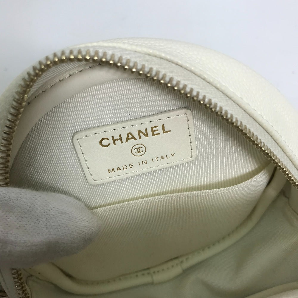 CHANEL CC Coco Mark Pochette Matelasse Quilted Round Chain Bag, Crossbody Shoulder Bag, Caviar Skin, White