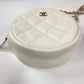 CHANEL CC Coco Mark Pochette Matelasse Quilted Round Chain Bag, Crossbody Shoulder Bag, Caviar Skin, White