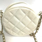 CHANEL CC Coco Mark Pochette Matelasse Quilted Round Chain Bag, Crossbody Shoulder Bag, Caviar Skin, White
