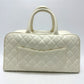 CHANEL CC Coco Mark Boston Bag, Quilted Matelasse Handbag, Caviar Skin, Women's, White