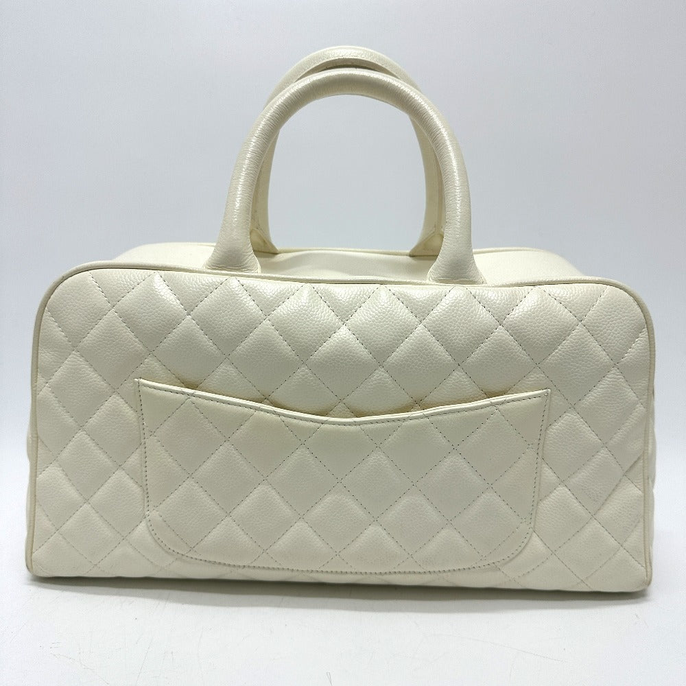 CHANEL CC Coco Mark Boston Bag, Quilted Matelasse Handbag, Caviar Skin, Women's, White