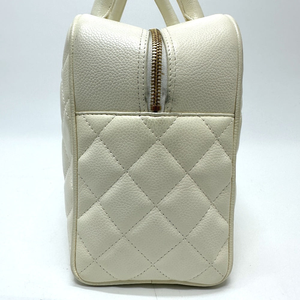 CHANEL CC Coco Mark Boston Bag, Quilted Matelasse Handbag, Caviar Skin, Women's, White