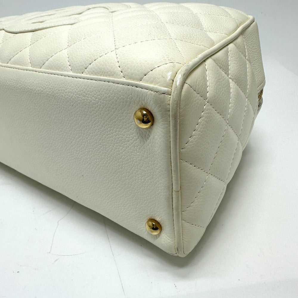 CHANEL CC Coco Mark Boston Bag, Quilted Matelasse Handbag, Caviar Skin, Women's, White