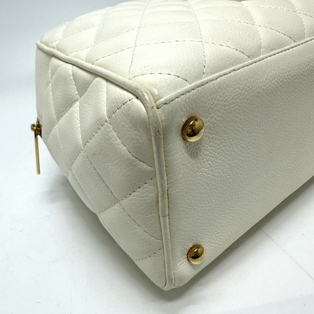 CHANEL CC Coco Mark Boston Bag, Quilted Matelasse Handbag, Caviar Skin, Women's, White
