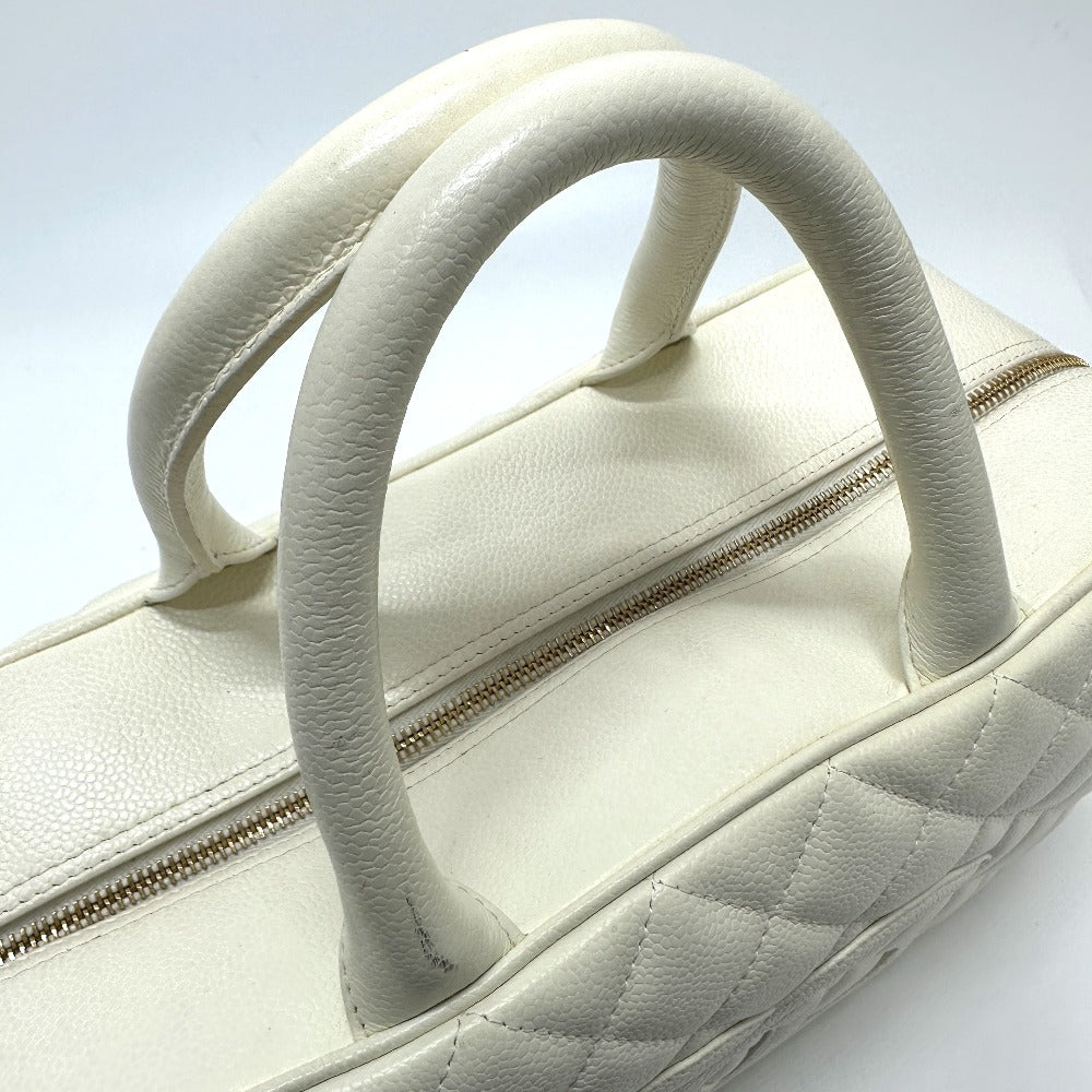 CHANEL CC Coco Mark Boston Bag, Quilted Matelasse Handbag, Caviar Skin, Women's, White