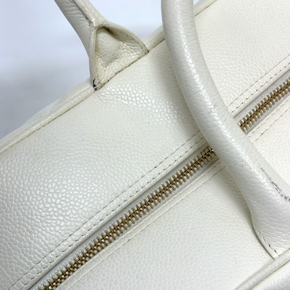 CHANEL CC Coco Mark Boston Bag, Quilted Matelasse Handbag, Caviar Skin, Women's, White