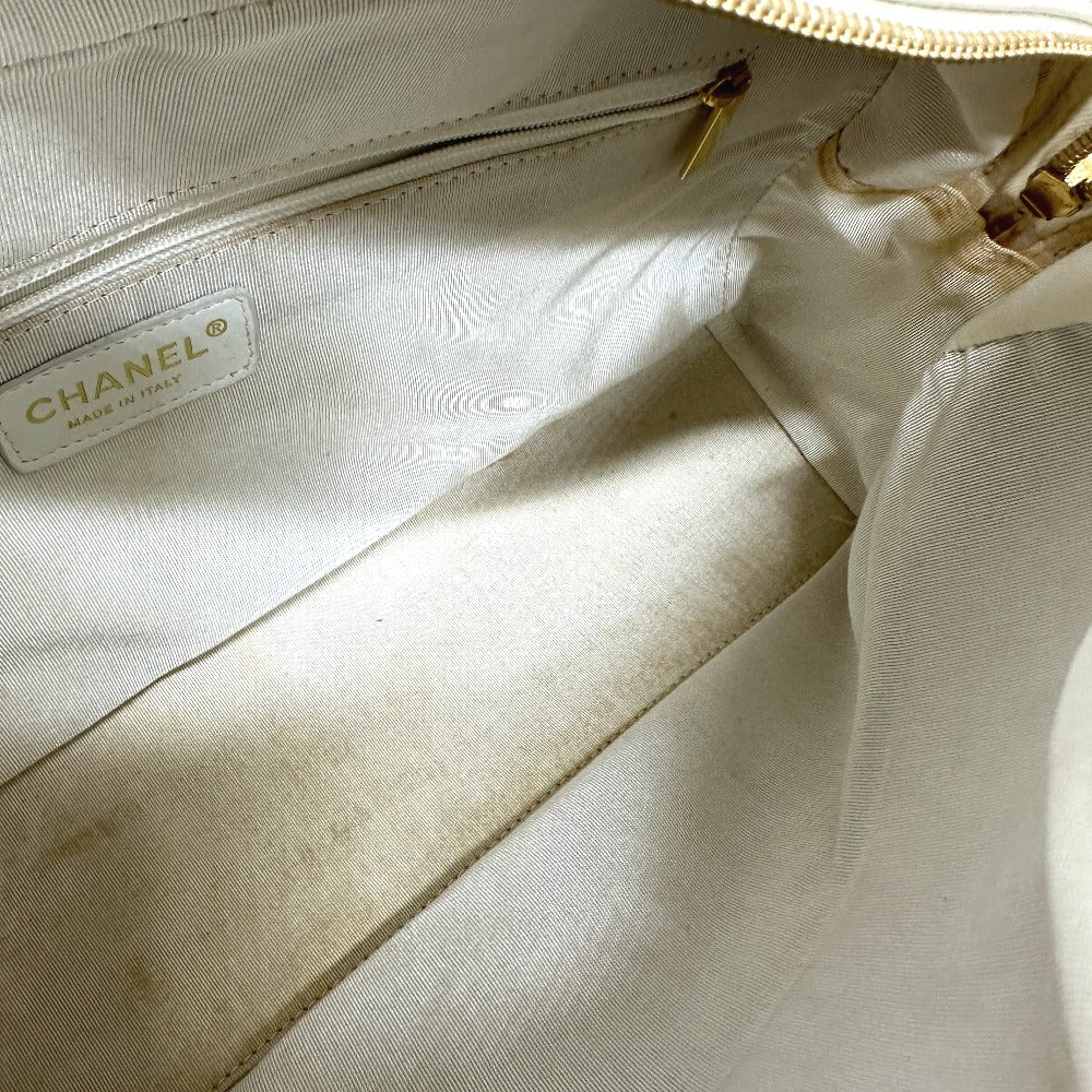 CHANEL CC Coco Mark Boston Bag, Quilted Matelasse Handbag, Caviar Skin, Women's, White