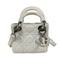 Dior Lady Dior Cannage Mini 2-Way Shoulder Bag, Crossbody Bag, Handbag, Leather, Women's, Metallic Gray