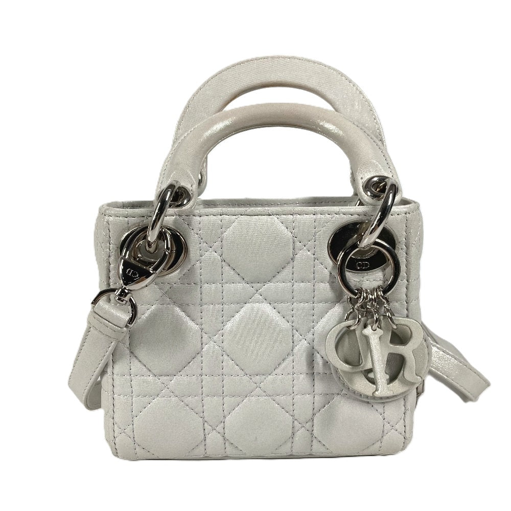 Dior Lady Dior Cannage Mini 2-Way Shoulder Bag, Crossbody Bag, Handbag, Leather, Women's, Metallic Gray