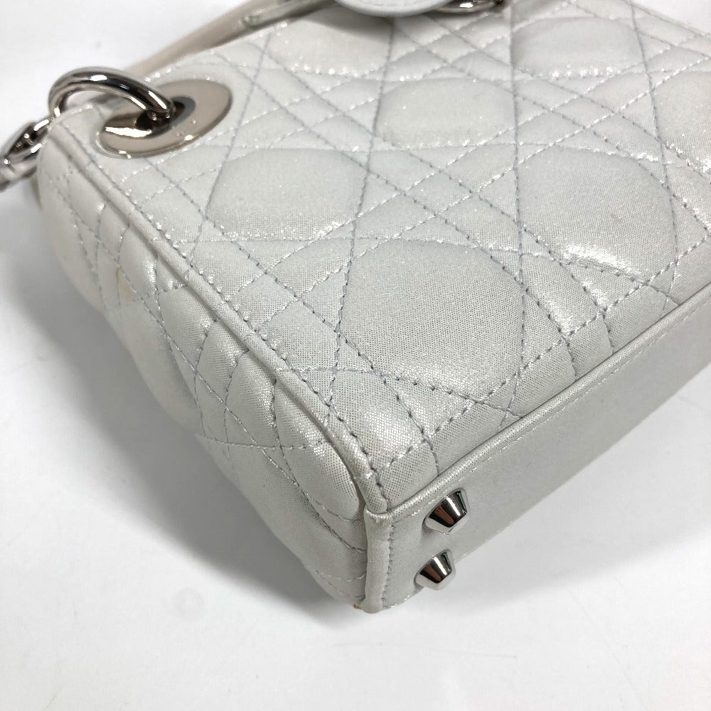 Dior Lady Dior Cannage Mini 2-Way Shoulder Bag, Crossbody Bag, Handbag, Leather, Women's, Metallic Gray