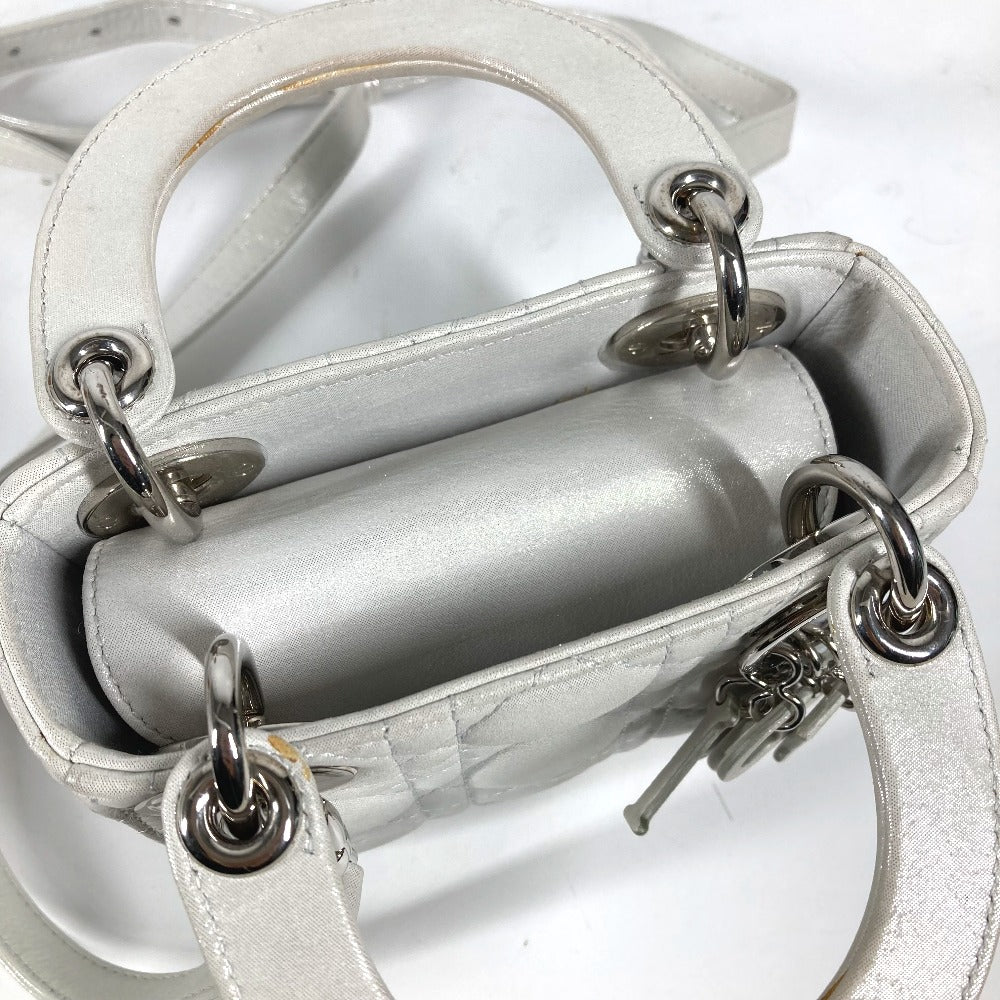 Dior Lady Dior Cannage Mini 2-Way Shoulder Bag, Crossbody Bag, Handbag, Leather, Women's, Metallic Gray