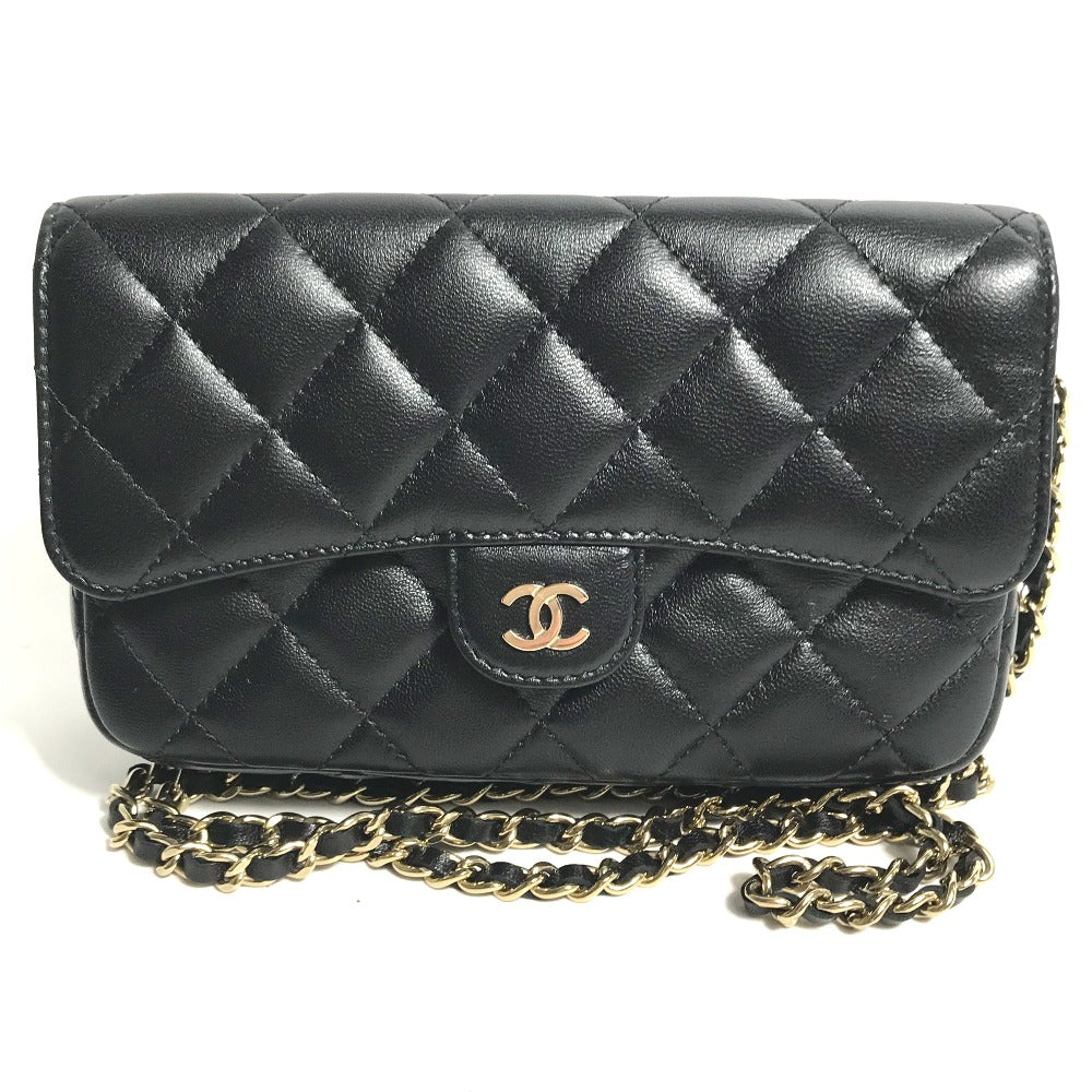 CHANEL AP2096 ココマーク フォンケースウォレット CC マトラッセ チェーンウォレット 斜め掛け カバン 長財布 ショルダーバッグ ラムスキン レディース ブラック