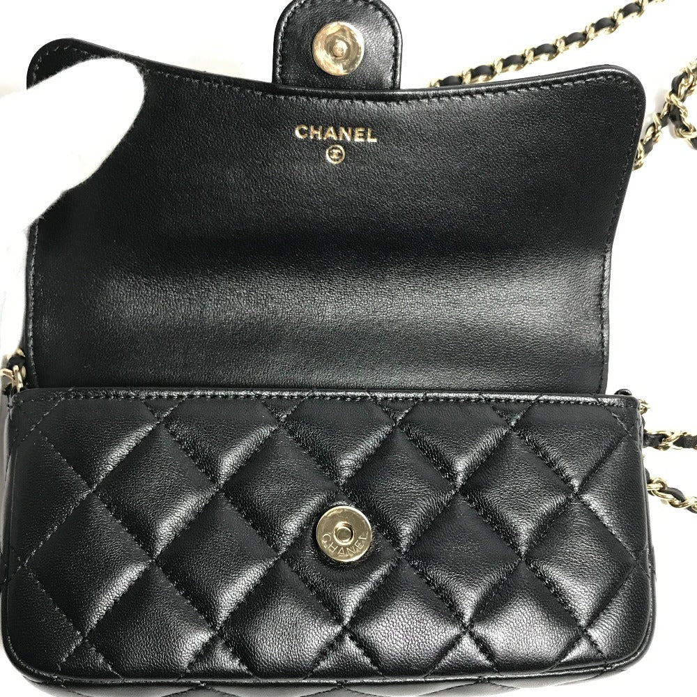 CHANEL AP2096 ココマーク フォンケースウォレット CC マトラッセ チェーンウォレット 斜め掛け カバン 長財布 ショルダーバッグ ラムスキン レディース ブラック