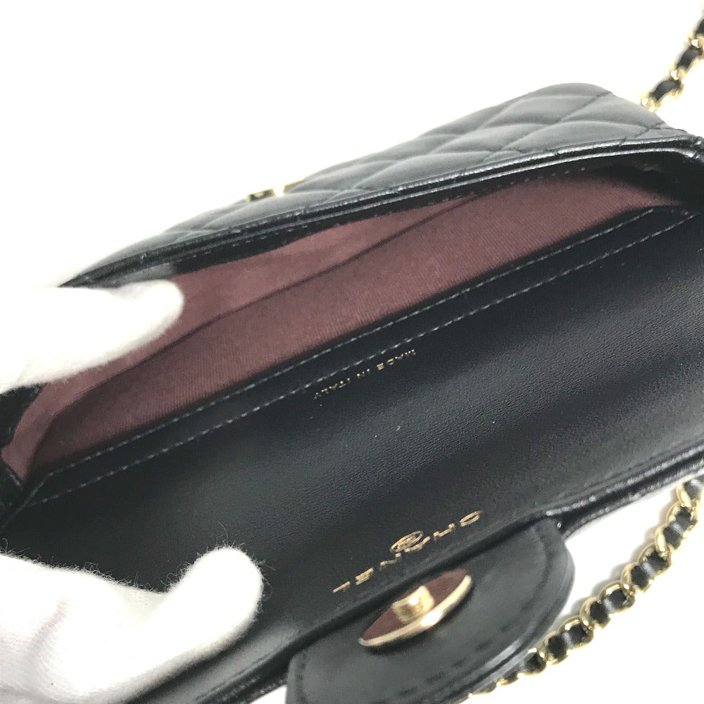 CHANEL AP2096 ココマーク フォンケースウォレット CC マトラッセ チェーンウォレット 斜め掛け カバン 長財布 ショルダーバッグ ラムスキン レディース ブラック