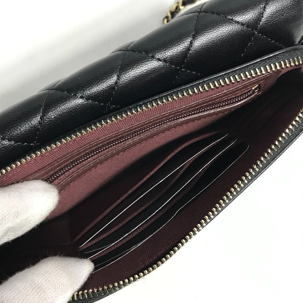 CHANEL AP2096 ココマーク フォンケースウォレット CC マトラッセ チェーンウォレット 斜め掛け カバン 長財布 ショルダーバッグ ラムスキン レディース ブラック