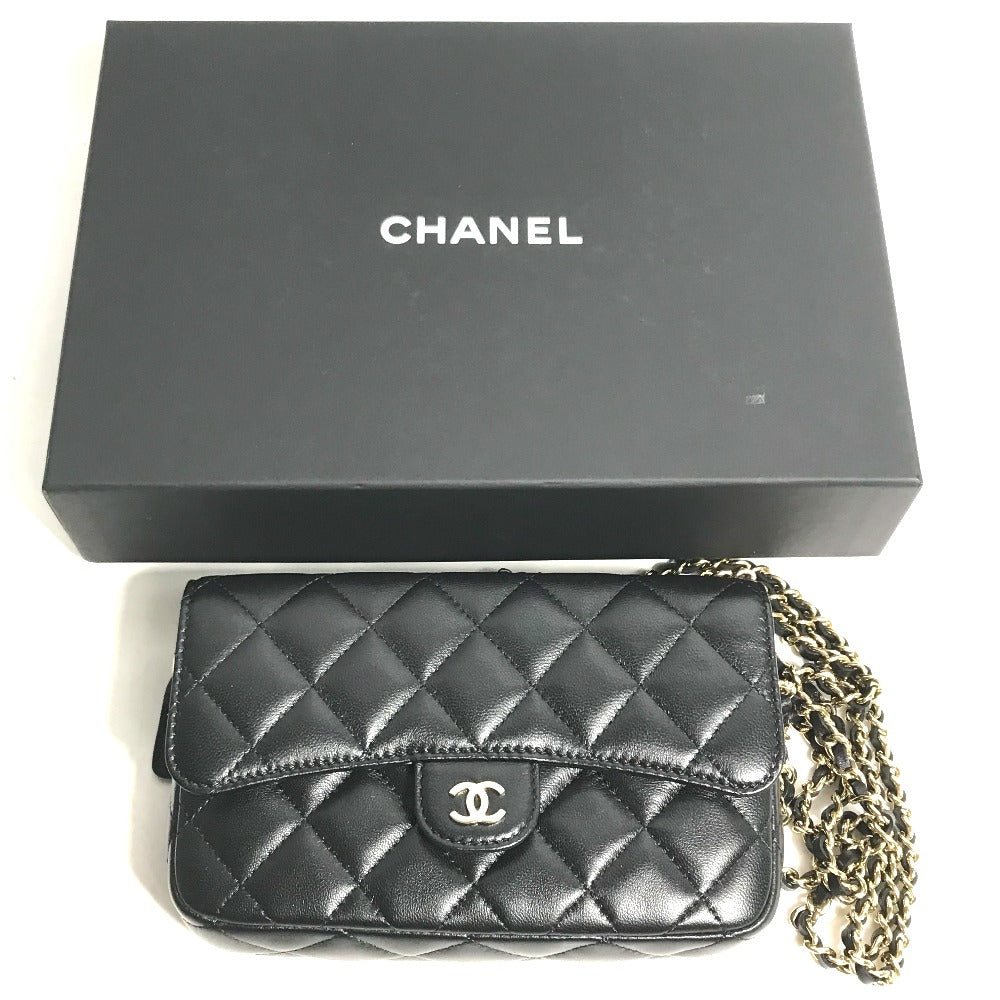 CHANEL AP2096 ココマーク フォンケースウォレット CC マトラッセ チェーンウォレット 斜め掛け カバン 長財布 ショルダーバッグ ラムスキン レディース ブラック