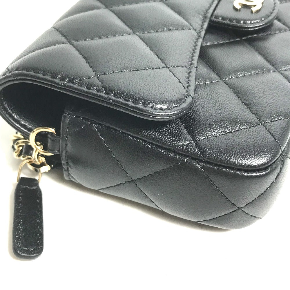 CHANEL AP2096 ココマーク フォンケースウォレット CC マトラッセ チェーンウォレット 斜め掛け カバン 長財布 ショルダーバッグ ラムスキン レディース ブラック