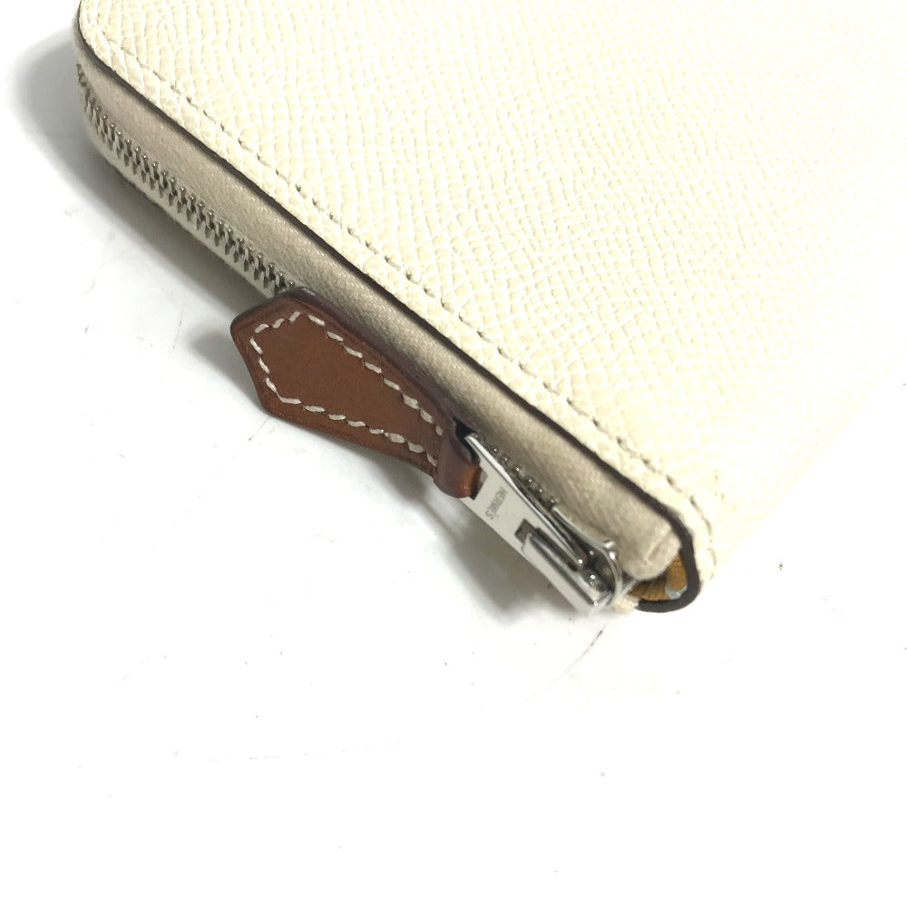 HERMES Silkin Coin Purse Compact Wallet Azap Compact Round Zipper Coin Case Epsom Women's Nata White