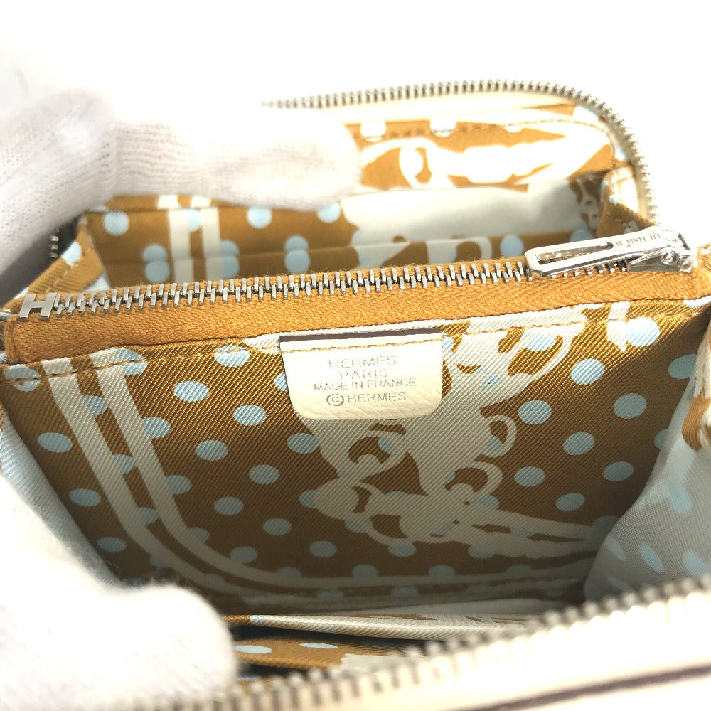 HERMES Silkin Coin Purse Compact Wallet Azap Compact Round Zipper Coin Case Epsom Women's Nata White