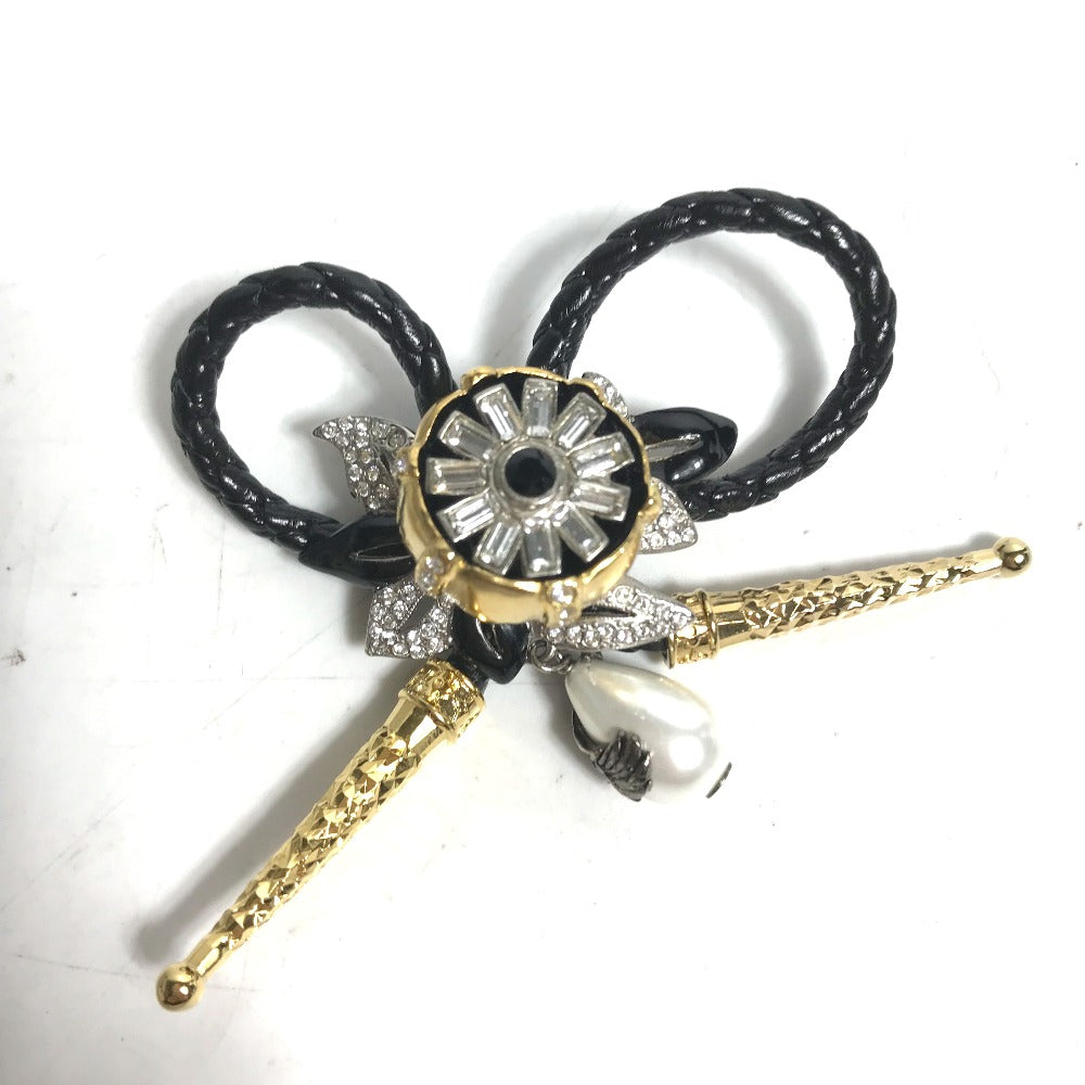 LOUIS VUITTON MP2197 Accessories: Faux Pearl, Fleur Bijou, and Rhinestone Brooch in Black Leather