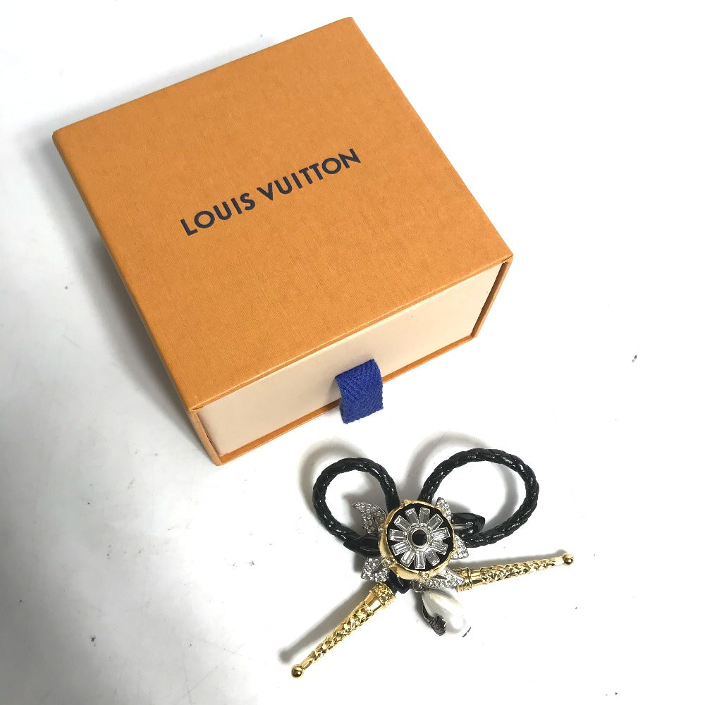LOUIS VUITTON MP2197 Accessories: Faux Pearl, Fleur Bijou, and Rhinestone Brooch in Black Leather