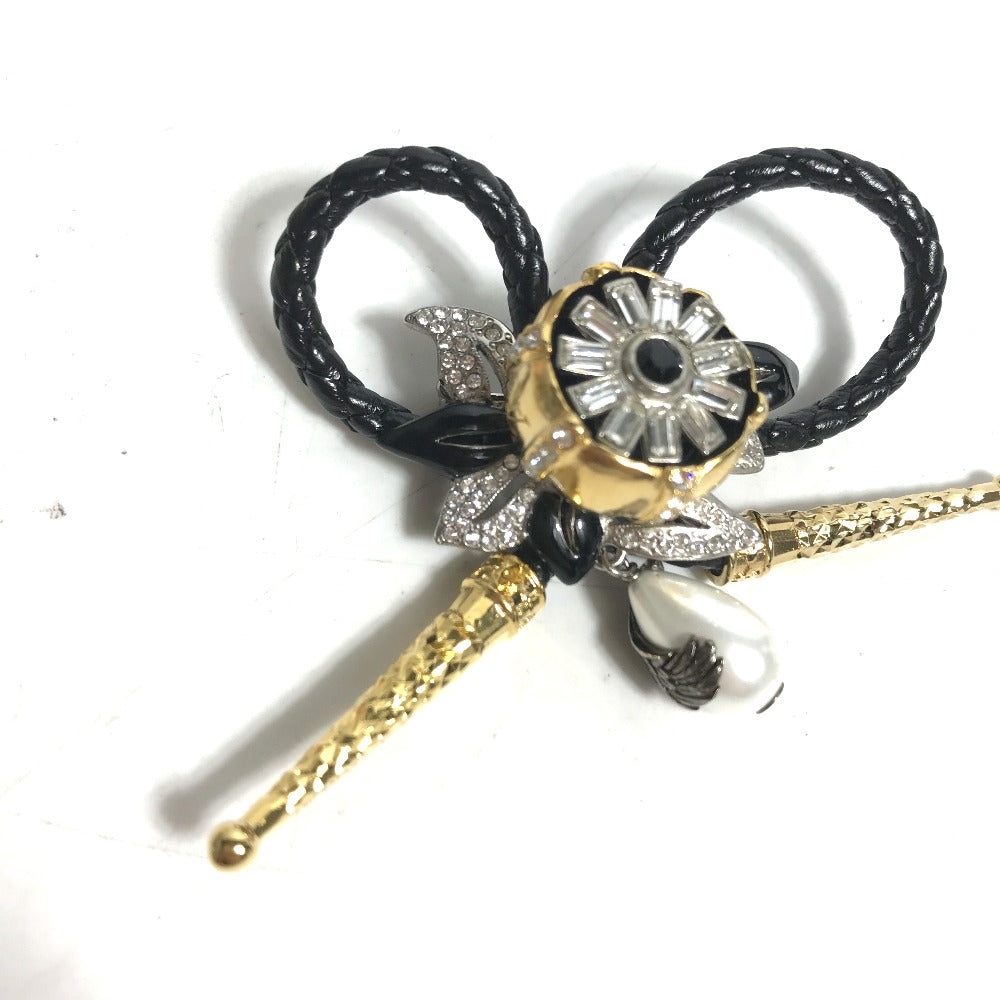 LOUIS VUITTON MP2197 Accessories: Faux Pearl, Fleur Bijou, and Rhinestone Brooch in Black Leather