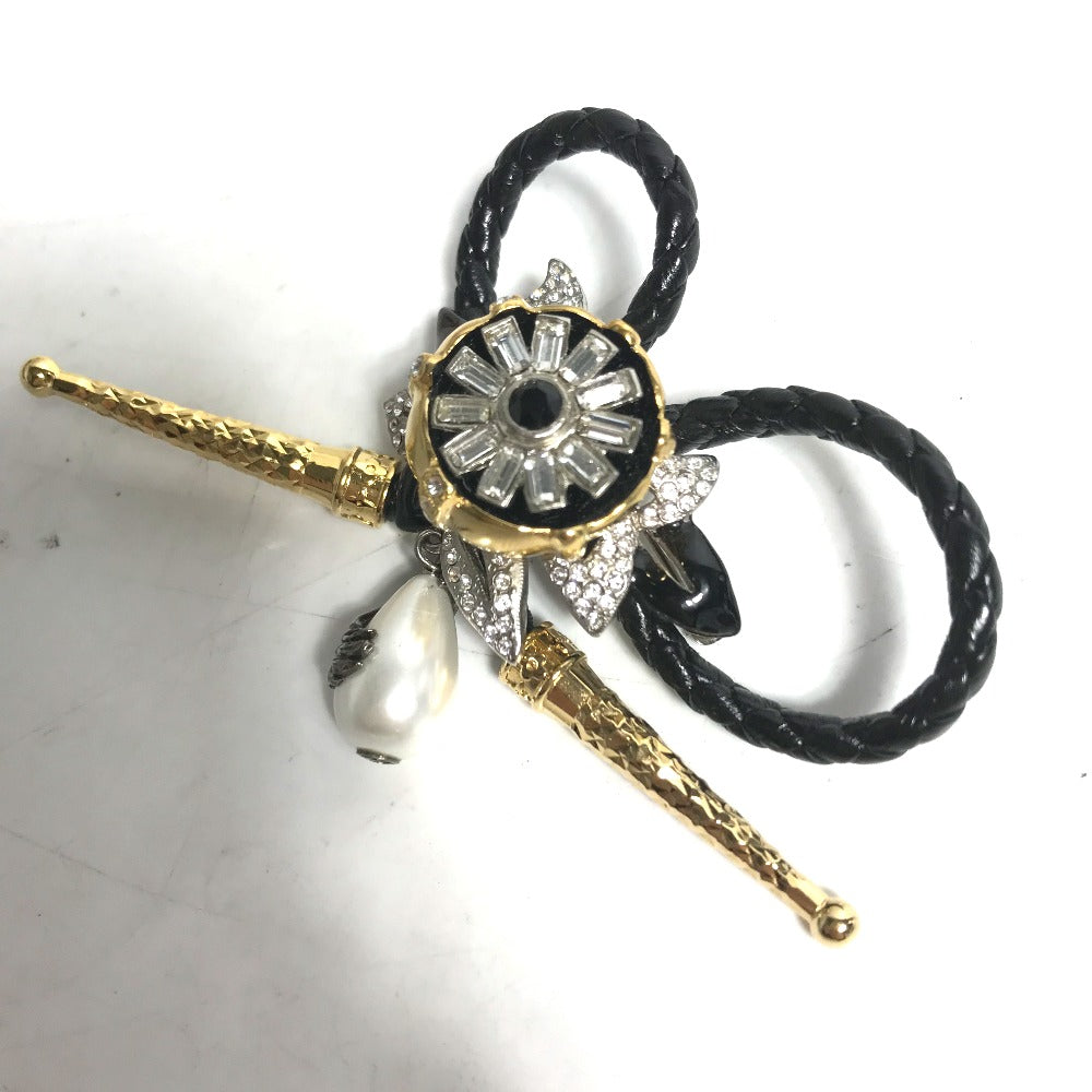 LOUIS VUITTON MP2197 Accessories: Faux Pearl, Fleur Bijou, and Rhinestone Brooch in Black Leather